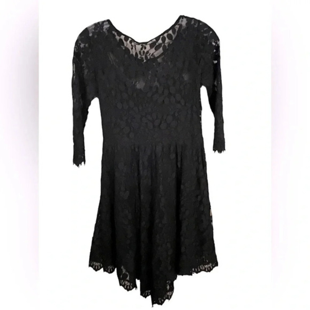 Free People Black Boho Sheer Floral Lace Dress Black Size 2 Wedding Event - Picture 2 of 12